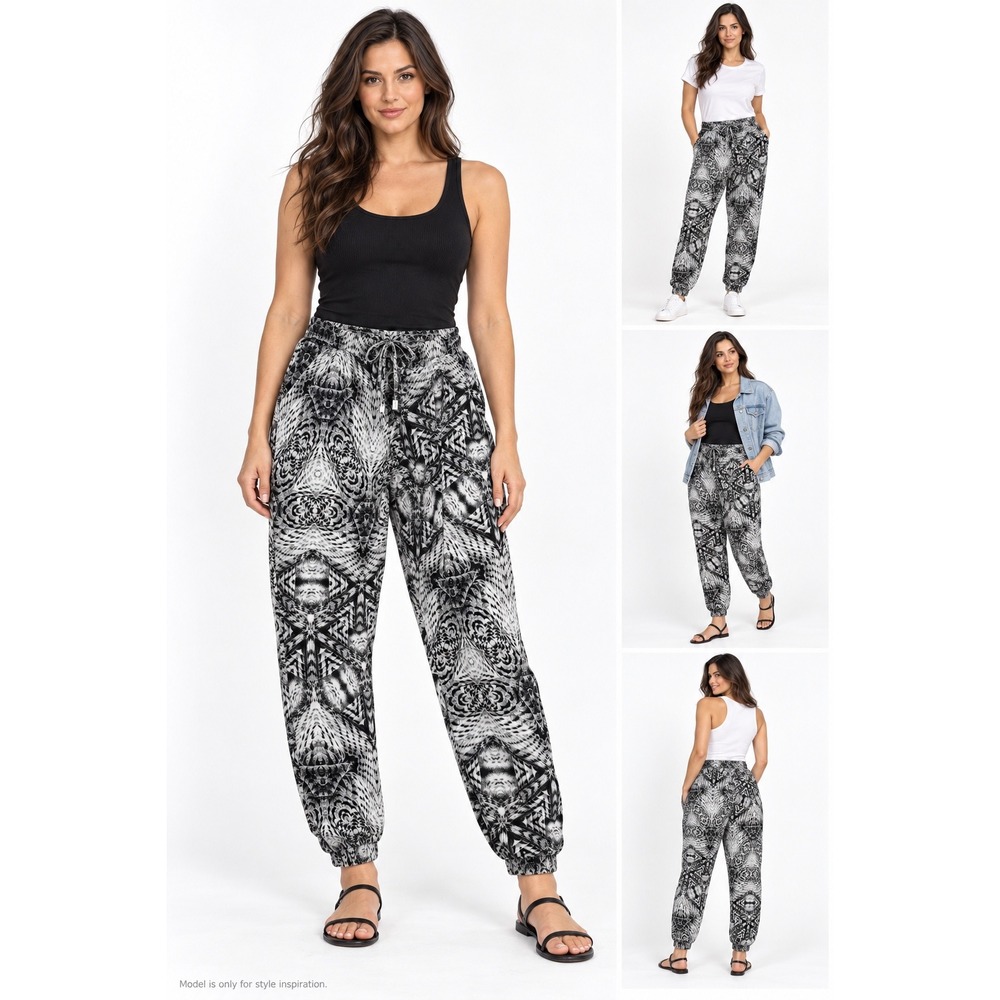 I Jeans by Buffalo Jogger Pants Womens L Black White Earth Printed High Rise